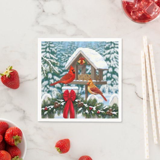 Kardinalen en feeder van kerstvogels servetten (Insitu)