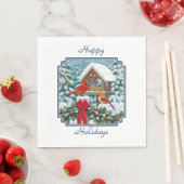 Kardinalen en feeder van kerstvogels servetten (Insitu)