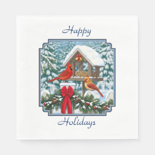 Kardinalen en feeder van kerstvogels servetten