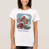 Kardinalen en feeder van kerstvogels t-shirt (Voorkant)