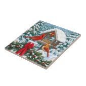 Kardinalen en feeder van kerstvogels tegeltje (Zijkant)