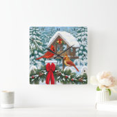 Kardinalen en feeder van kerstvogels vierkante klok (Huis)