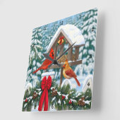 Kardinalen en feeder van kerstvogels vierkante klok (Hoek)