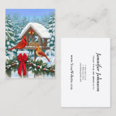 Kardinalen en feeder van kerstvogels visitekaartje (Voorkant / Achterkant)