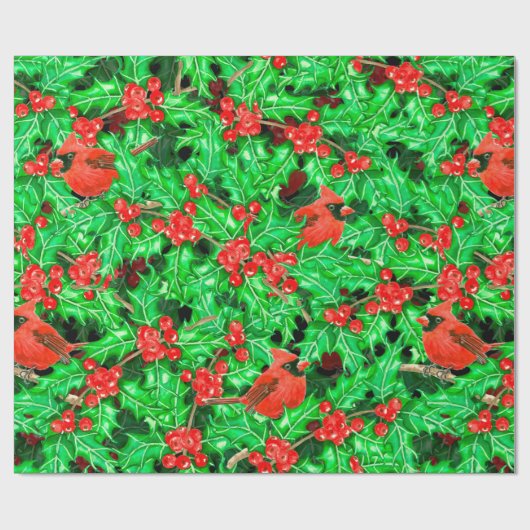 Kardinalen en holbessen cadeaupapier (Vlak)