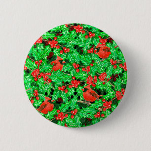 Kardinalen en holbessen ronde button 5,7 cm