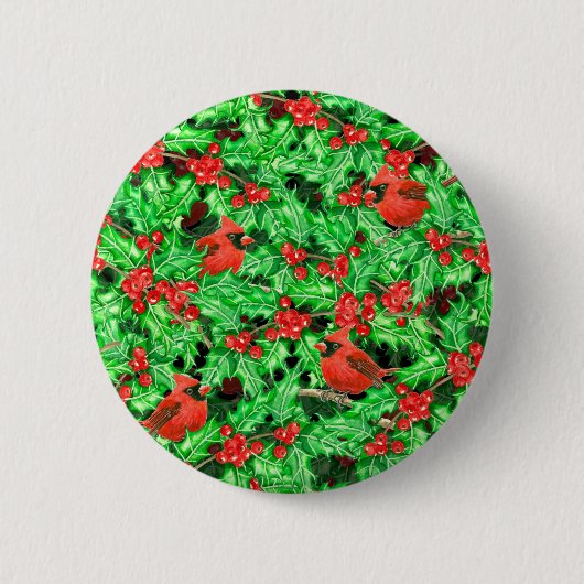 Kardinalen en holbessen ronde button 5,7 cm (Voorkant)