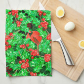 Kardinalen en holbessen theedoek (Quarter Fold)