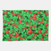 Kardinalen en holbessen theedoek (Horizontaal)