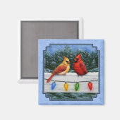 Kardinalen en kerstlampjes Blue Magneet (Voorkant / Achterkant)