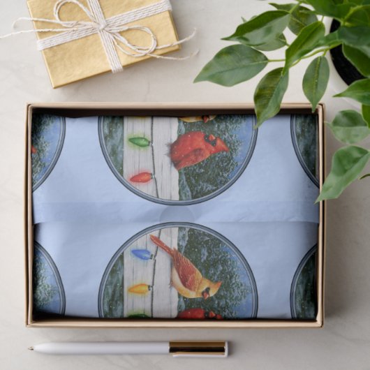 Kardinalen en kerstlampjes Blue Tissuepapier (Geschenk)