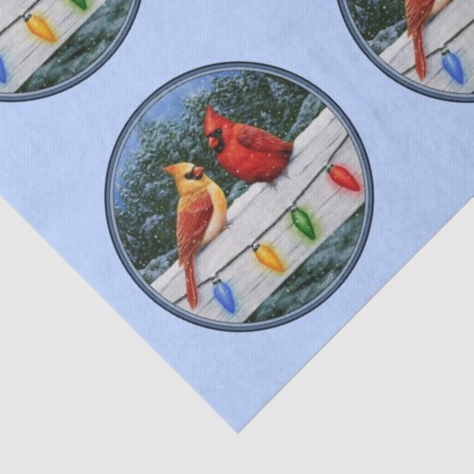 Kardinalen en kerstlampjes Blue Tissuepapier (Detail)
