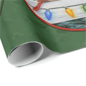 Kardinalen en kerstlampjes groen cadeaupapier (Rol Hoek)