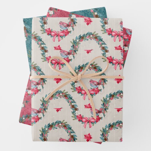 Kardinalen en kerstmis inpakpapier vel (In situ)