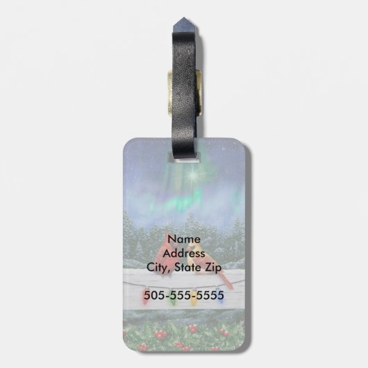 Kardinalen en Kerstverlichting Winter Sneeuw Bagagelabel (Achterkant verticaal)