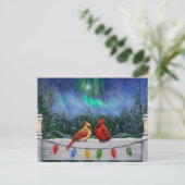 Kardinalen en Kerstverlichting Winter Sneeuw Briefkaart (Staand voorkant)
