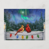 Kardinalen en Kerstverlichting Winter Sneeuw Briefkaart (Voorkant)