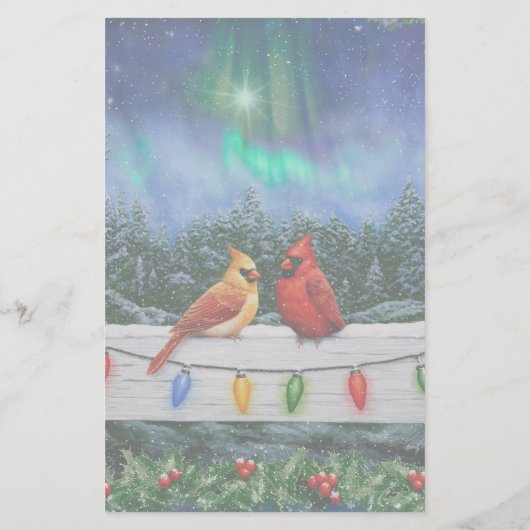 Kardinalen en Kerstverlichting Winter Sneeuw Briefpapier (Achterkant)