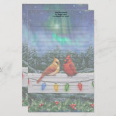 Kardinalen en Kerstverlichting Winter Sneeuw Briefpapier (Voorkant / Achterkant)