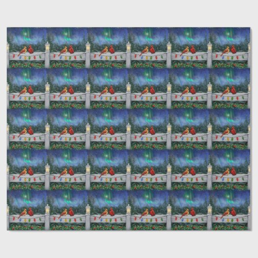 Kardinalen en Kerstverlichting Winter Sneeuw Cadeaupapier (Vlak)