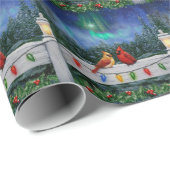 Kardinalen en Kerstverlichting Winter Sneeuw Cadeaupapier (Rol Hoek)