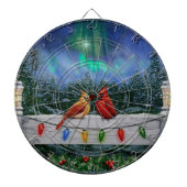 Kardinalen en Kerstverlichting Winter Sneeuw Dartbord (Voorkant)