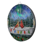 Kardinalen en Kerstverlichting Winter Sneeuw Dartbord (Voorkant Rechts)