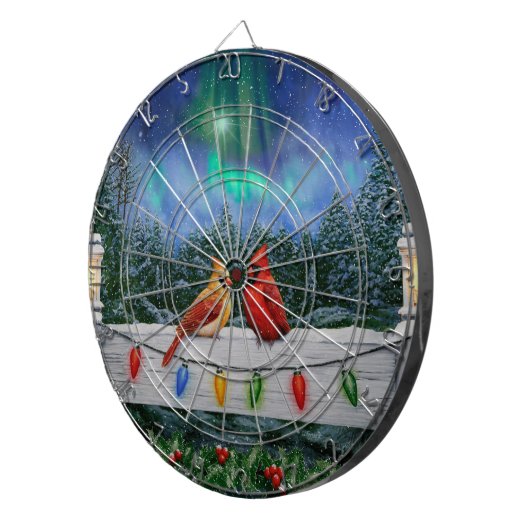 Kardinalen en Kerstverlichting Winter Sneeuw Dartbord (Voorkant Rechts)