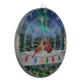 Kardinalen en Kerstverlichting Winter Sneeuw Dartbord (Voorkant Links)