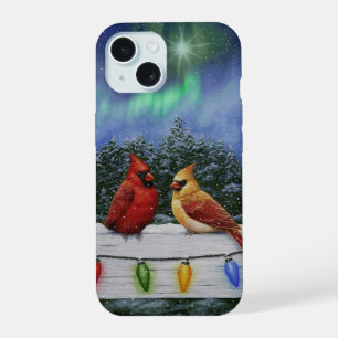 Kardinalen en Kerstverlichting Winter Sneeuw iPhone 15 Case