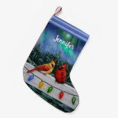 Kardinalen en Kerstverlichting Winter Sneeuw Kleine Kerstsok (Voorkant (Hangend))