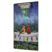Kardinalen en Kerstverlichting Winter Sneeuw Klembord (Links)