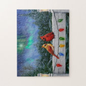 Kardinalen en Kerstverlichting Winter Sneeuw Legpuzzel (Verticaal)