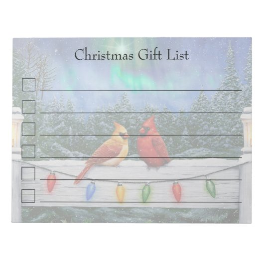 Kardinalen en Kerstverlichting Winter Sneeuw Notitieblok (Voorkant)