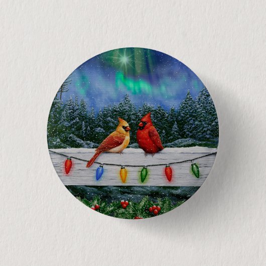 Kardinalen en Kerstverlichting Winter Sneeuw Ronde Button 3,2 Cm (Voorkant)