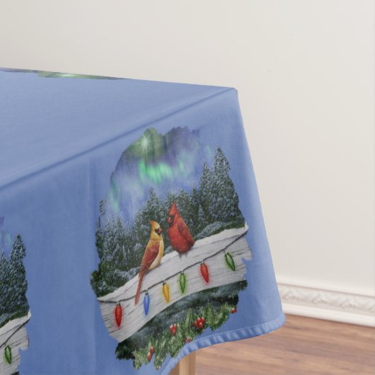 Kardinalen en Kerstverlichting Winter Sneeuw Tafelkleed (Voorbeeld)