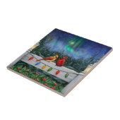 Kardinalen en Kerstverlichting Winter Sneeuw Tegeltje (Zijkant)