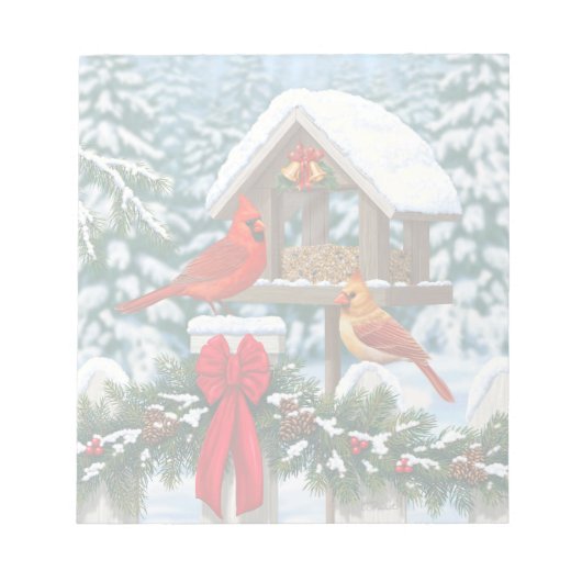 Kardinalen en Kerstvogelvoeder Notitieblok (Voorkant)