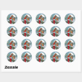 Kardinalen en Kerstvogelvoeder Ronde Sticker (Vel)