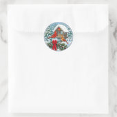 Kardinalen en Kerstvogelvoeder Ronde Sticker (Tas)