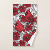Kardinalen en poinsettia, rood en wit bad handdoek (Handdoek)