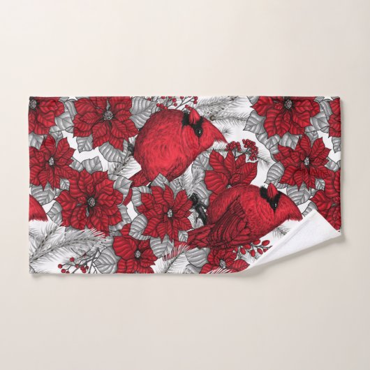 Kardinalen en poinsettia, rood en wit bad handdoek (Handdoek)