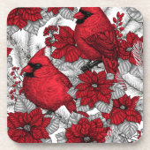 Kardinalen en poinsettia, rood en wit bier onderzetter (Voorkant)