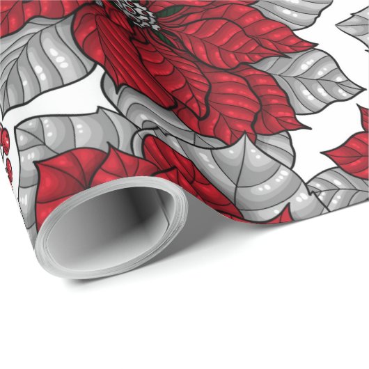 Kardinalen en poinsettia, rood en wit cadeaupapier (Rol Hoek)