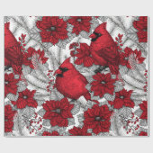 Kardinalen en poinsettia, rood en wit cadeaupapier (Vlak)