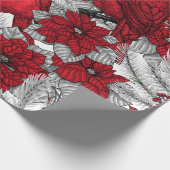Kardinalen en poinsettia, rood en wit cadeaupapier (Hoek)