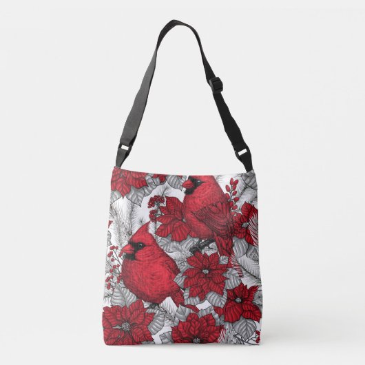 Kardinalen en poinsettia, rood en wit crossbody tas (Achterkant)