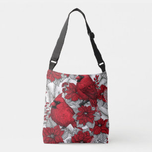 Kardinalen en poinsettia, rood en wit crossbody tas