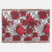 Kardinalen en poinsettia, rood en wit deken (Voorkant)