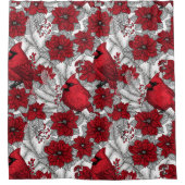 Kardinalen en poinsettia, rood en wit douchegordijn (Voorkant)